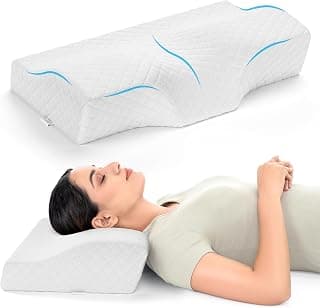FOVERA Memory Foam Cervical Pillow for Neck Pain | Orthopedic Contour Neck Support Pillow for Sleeping, for Neck and Shoulder Pain, Dual Height (White Jacquard Cover, Pack of 1)