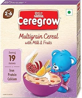 CEREGROW Multigrain Cereal with Milk & Fruits, From 2-6 years, With Iron, Protein, Calcium, 19 Nutrients, Instant Cereal, 300g, Bag-in-box Pack