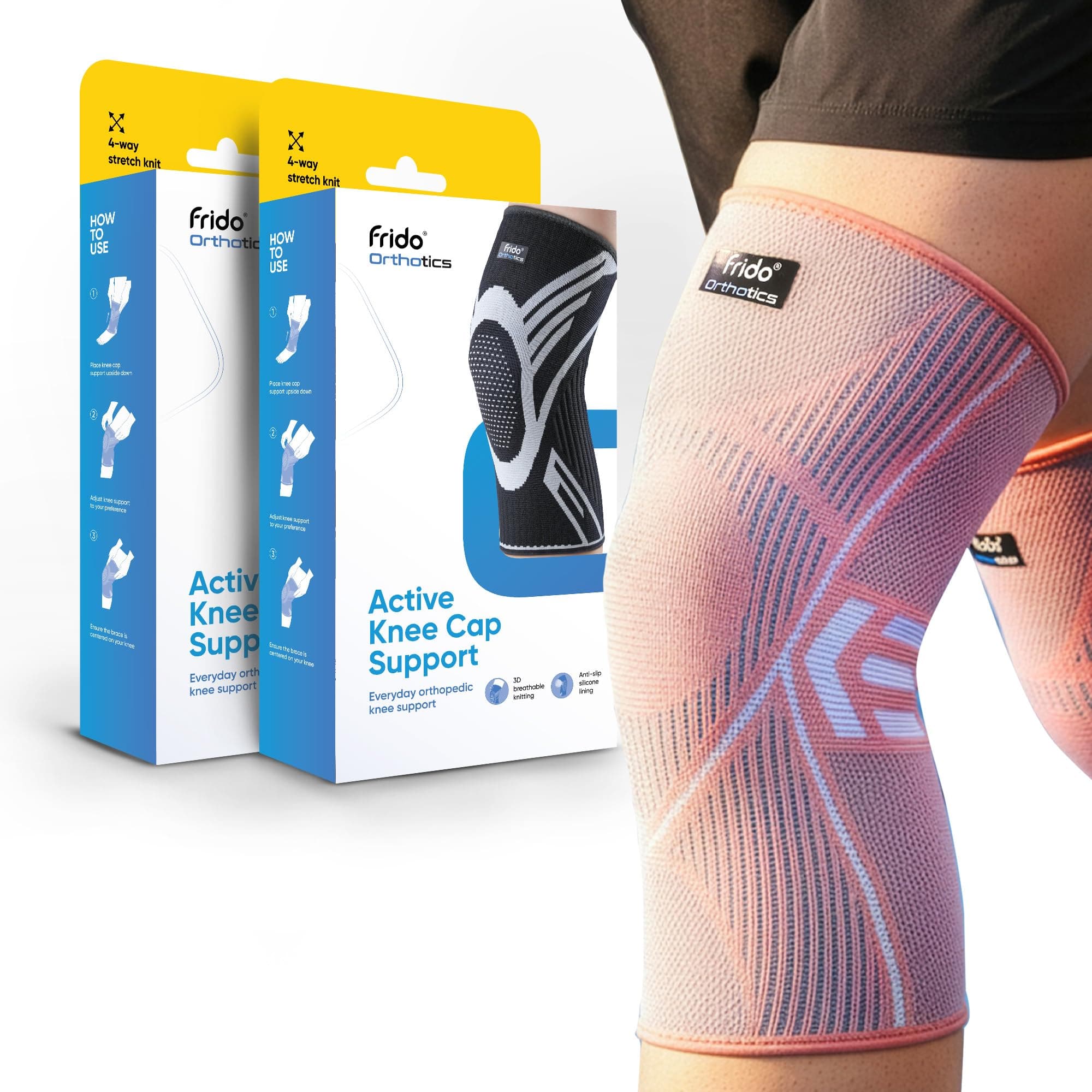 Frido Active Knee Cap Support for Men & Women | Active Compression for Pain Relief & Joint Support | Knee Sleeve for Gym, Running, Jogging, Sports & Workout | Anti-Sweat Knee Brace (2 Pair) Core Pink, XXL