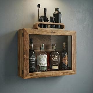 CAR-O-BAR Wooden Mini Bar Cabinet | Wall Mounted Bar Cabinet for Home | Wine & Whiskey Rack Mini Bar Organizer | Multipurpose Retro Bar Shelf for Home Décor (44X35X14CM)