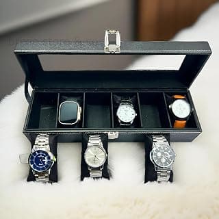 BRIXIE STORE & CO BRIXIE Store & COᵀᴹ Premium Faux Leather Watch Box Organizer for Men & Women – 6 Slot Classic Storage Case Organizer with Sturdy Design and Soft Velvet Lining with Secure Glass Top, Black