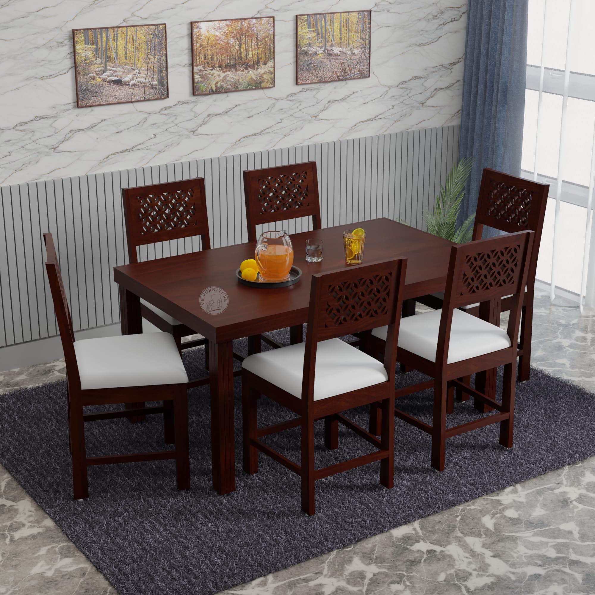 VK Furniture Premium 6 Seater Dining Table Set for Home | Wooden Dining Set with Chairs | Modern Dining Furniture for Living Room & Kitchen | Stylish & Durable Dining Table (6 Seater) | Walnut