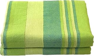 RANGBHAR Handloom Cotton Double Bedsheet Without Pillow Covers, Woven Striped Bedcover, 90 x 100 inch, Green,210 Threadcount