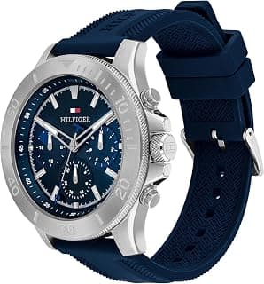 Tommy Hilfiger Men's Multifuction Stainless Steel & Navy Blue Silicone Strap Blue Dial Analog Watch