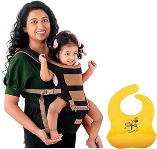 LuvLap Royal Hip Seat Baby Carrier with 4 Carry Positions, Max Weight Up to 15 Kgs (Black) & Silicone Baby Bib for Feeding & Weaning Babies & Toddlers, (Yellow)