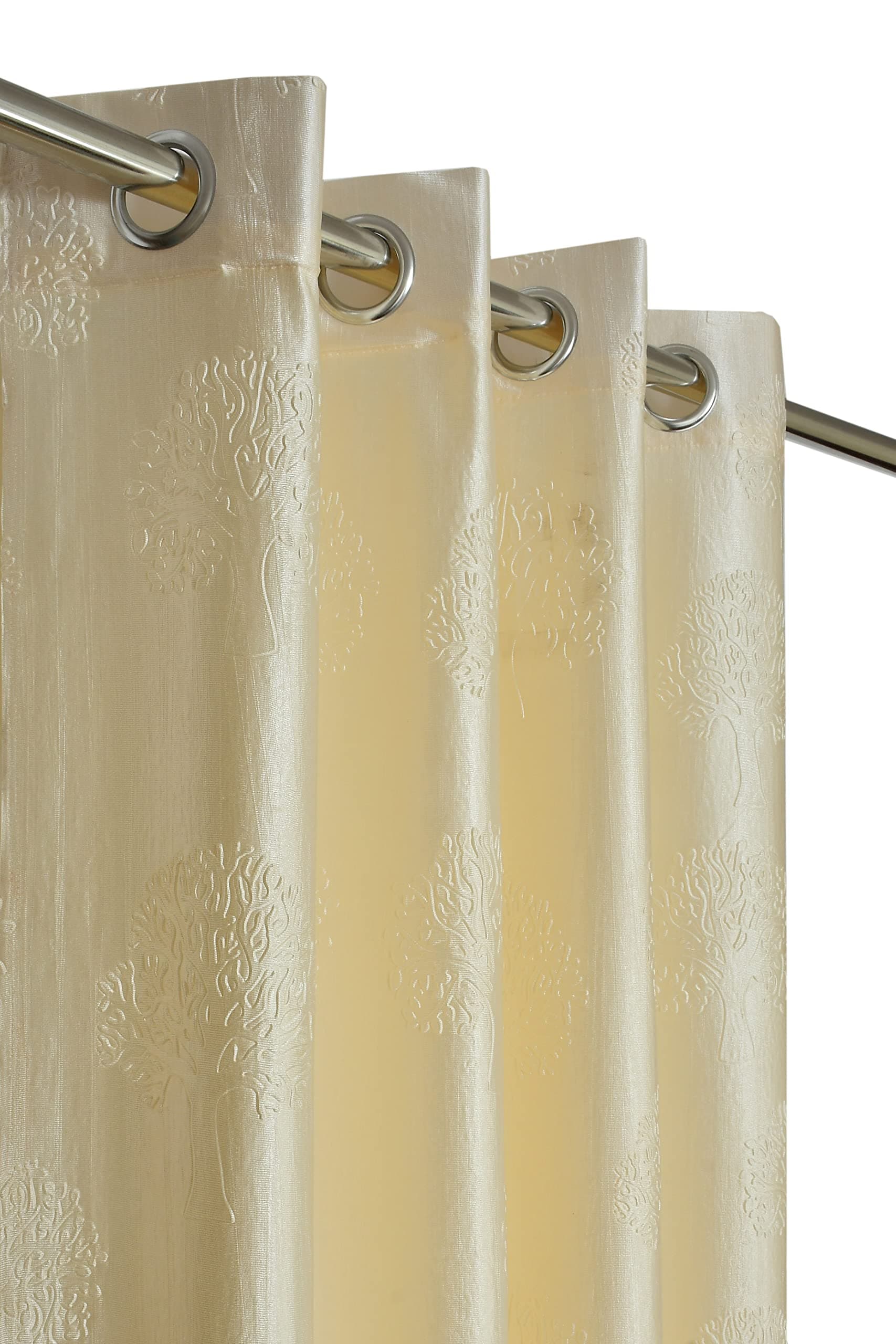 GOYRISE Tree Emboss Polyester Long Door Curtains 9 feet Long Pack of 1 Curtain, (Cream 4 feet x 9 feet)
