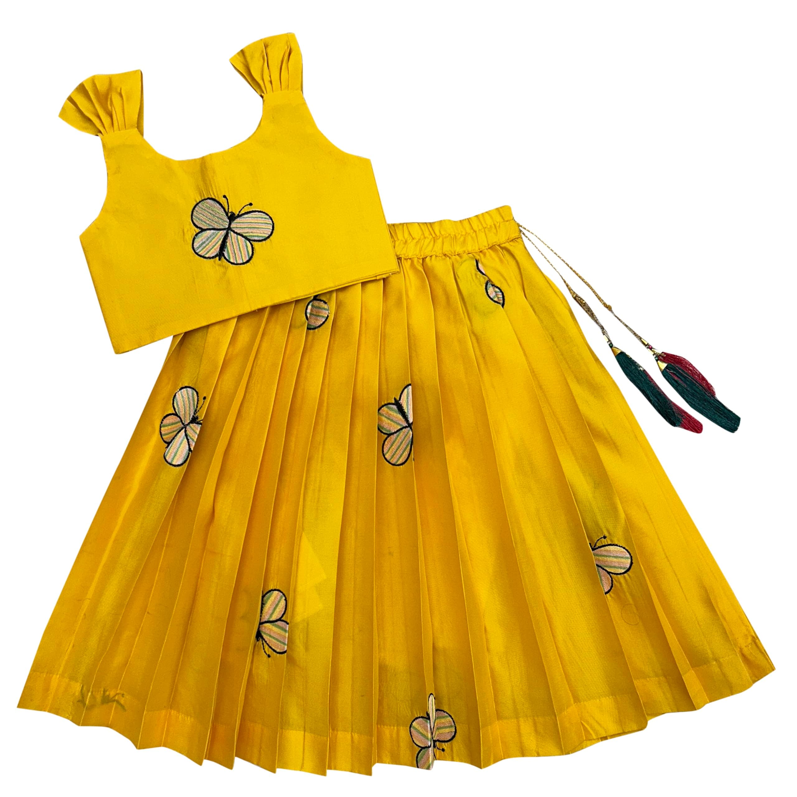 FELIZ THE DESIGNER STUDIO Kids Embroidery South Indian Traditional Pattu Pavadai Silk Blend Readymade Lehenga Choli Dress For Girls