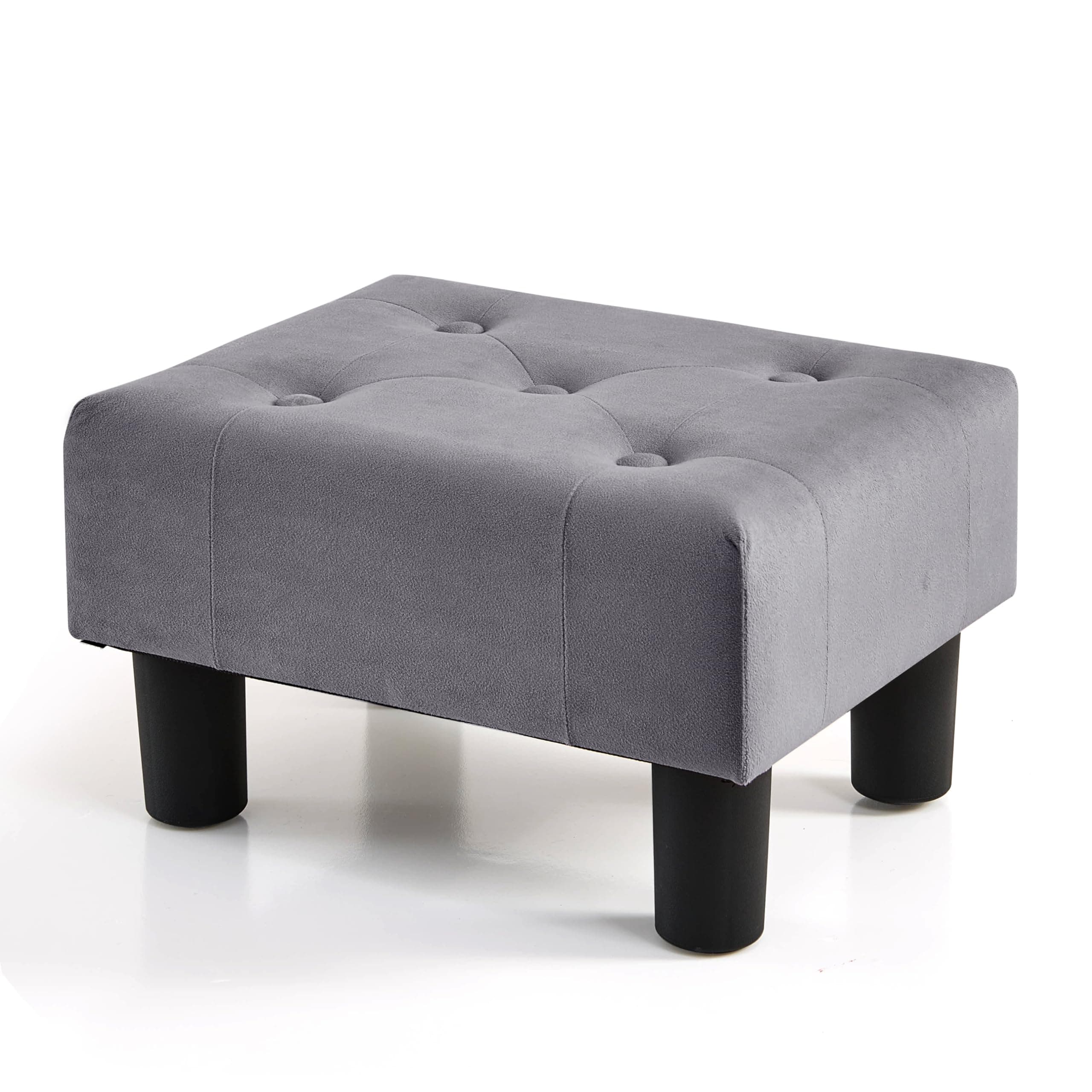BRIAN & DANY Small Velvet Ottoman, Grey, Modern Foot Stool with Storage, Stable Footrest for Living Room