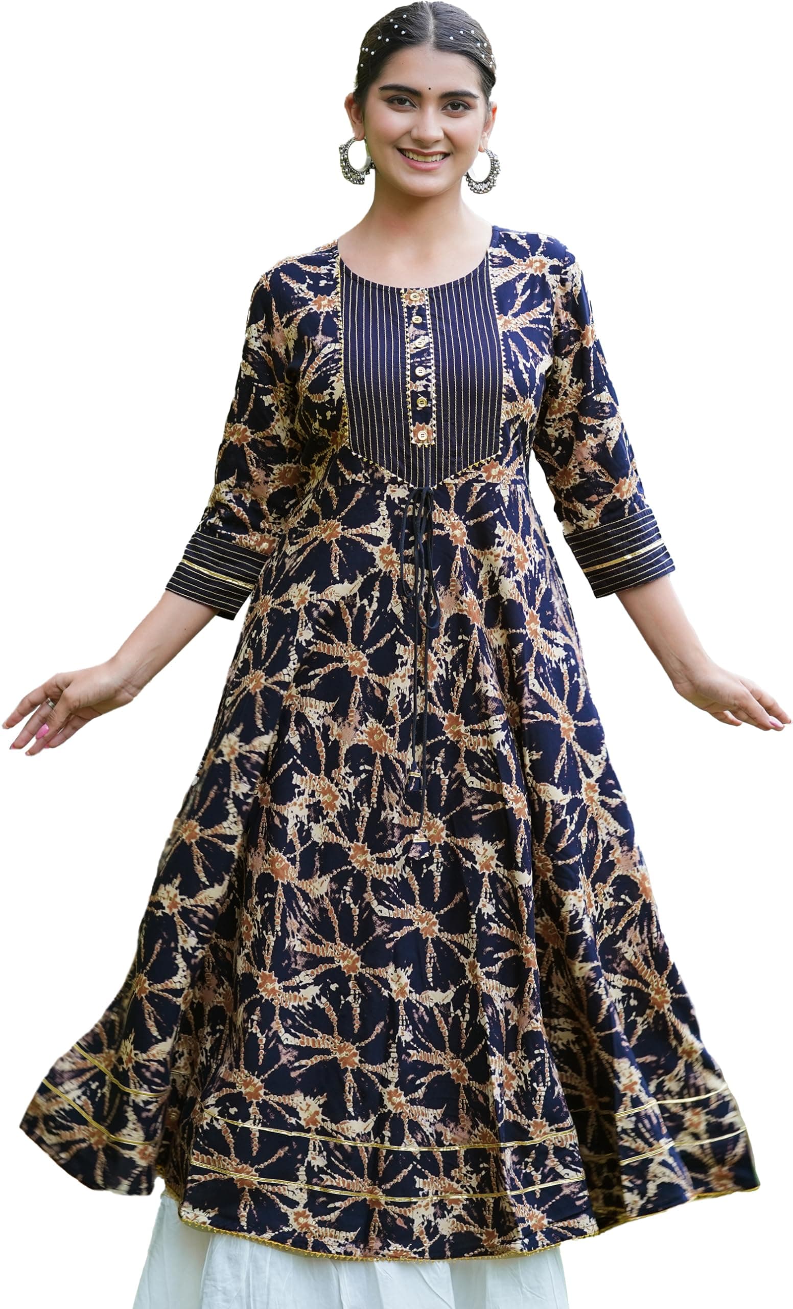 Yash Gallery Women's Cotton Relaxed Fit Anarkali Tie Dye Printed Kurta