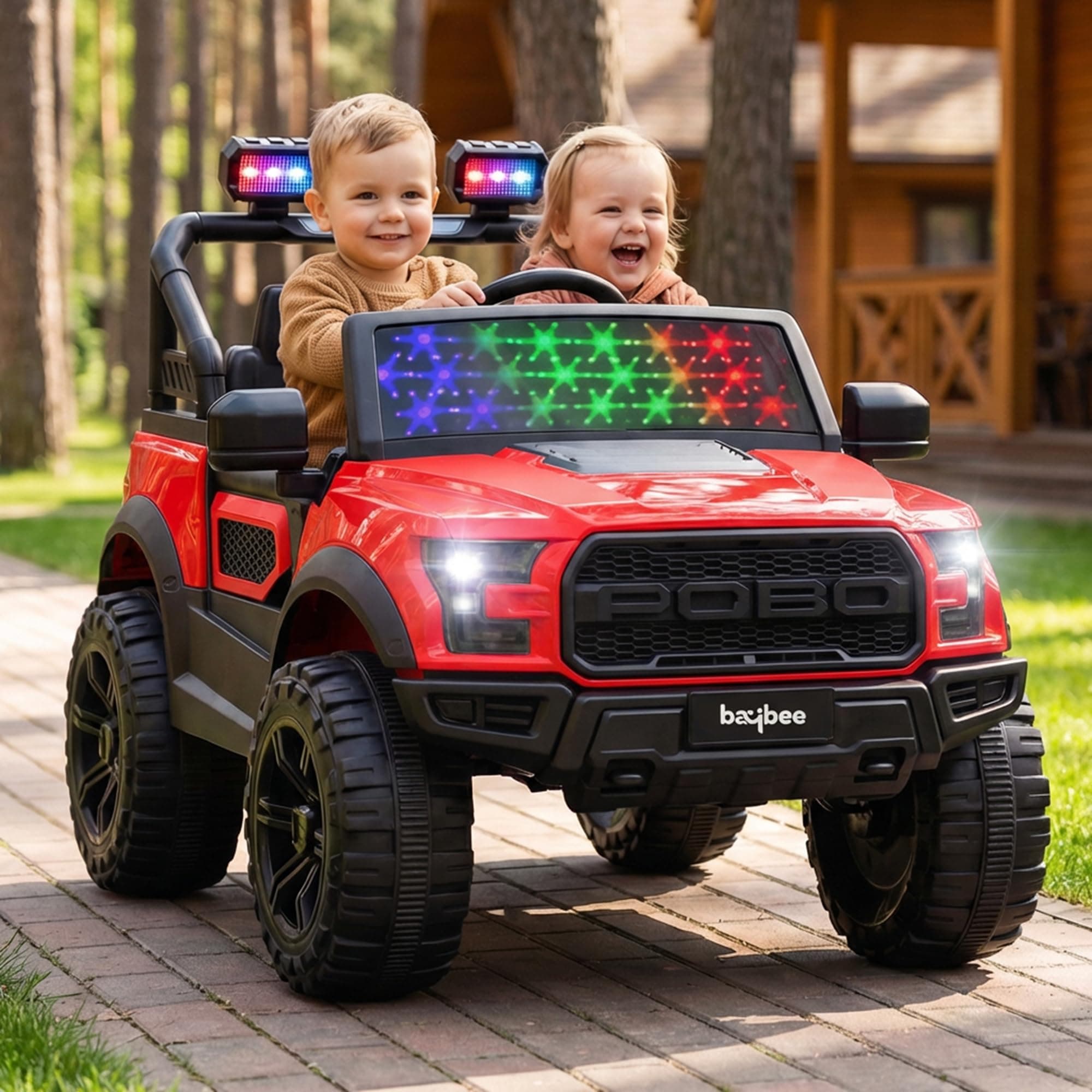 Baybee Bronco Battery Operated Jeep for Kids, Ride-On Toy with RGB Windshield Light & Music, Electric Jeep Battery Car, Baby Big Cars for Kids to Drive, 3 to 8 Years, Bronco Red