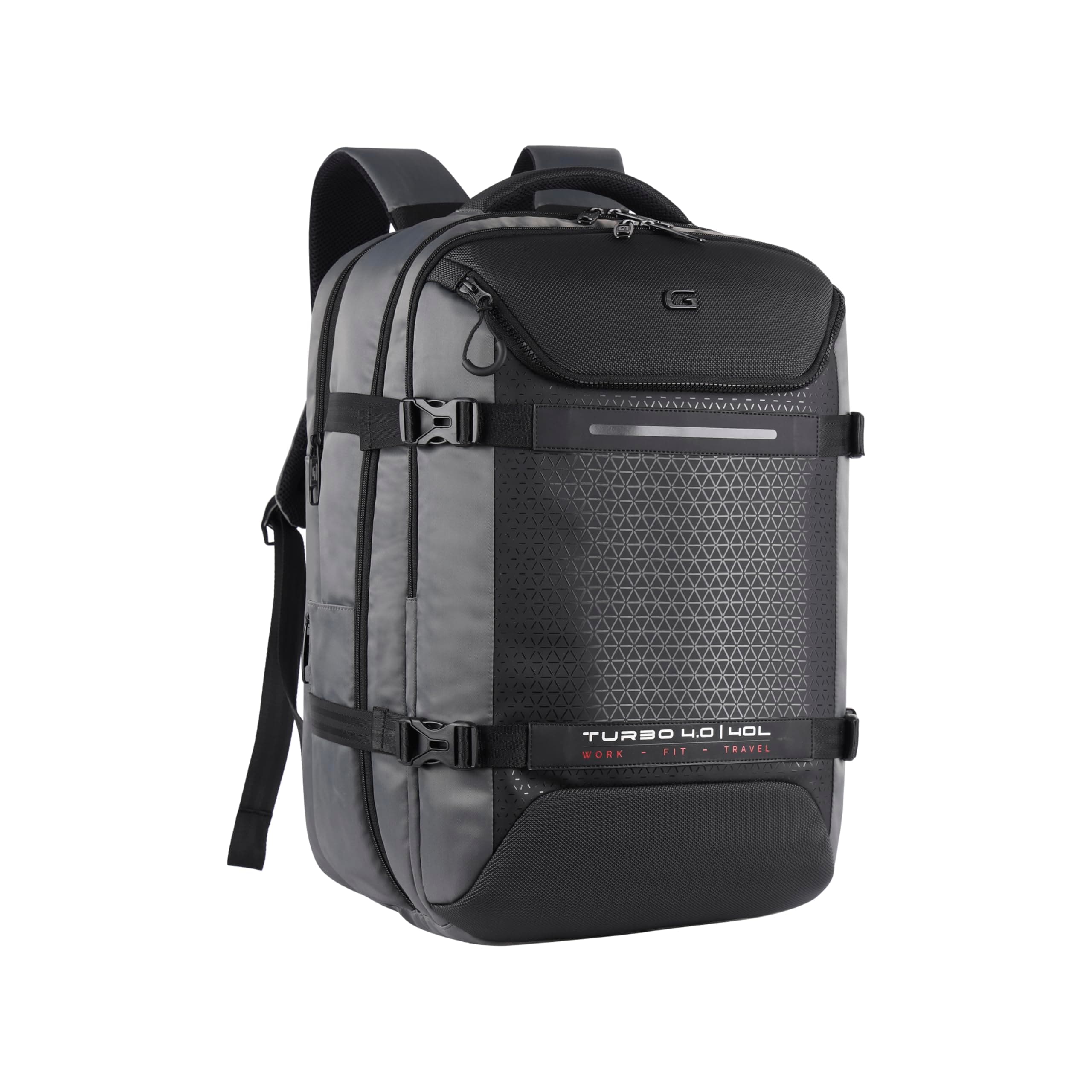 Gear Turbo 4 19"/40L Anti Theft Large Water Resistant 4 Compartment Laptop Backpack with Raincover/Casual Backpack/Daypack/Travel Backpack/College Bag For Men/Women(Grey-Black)