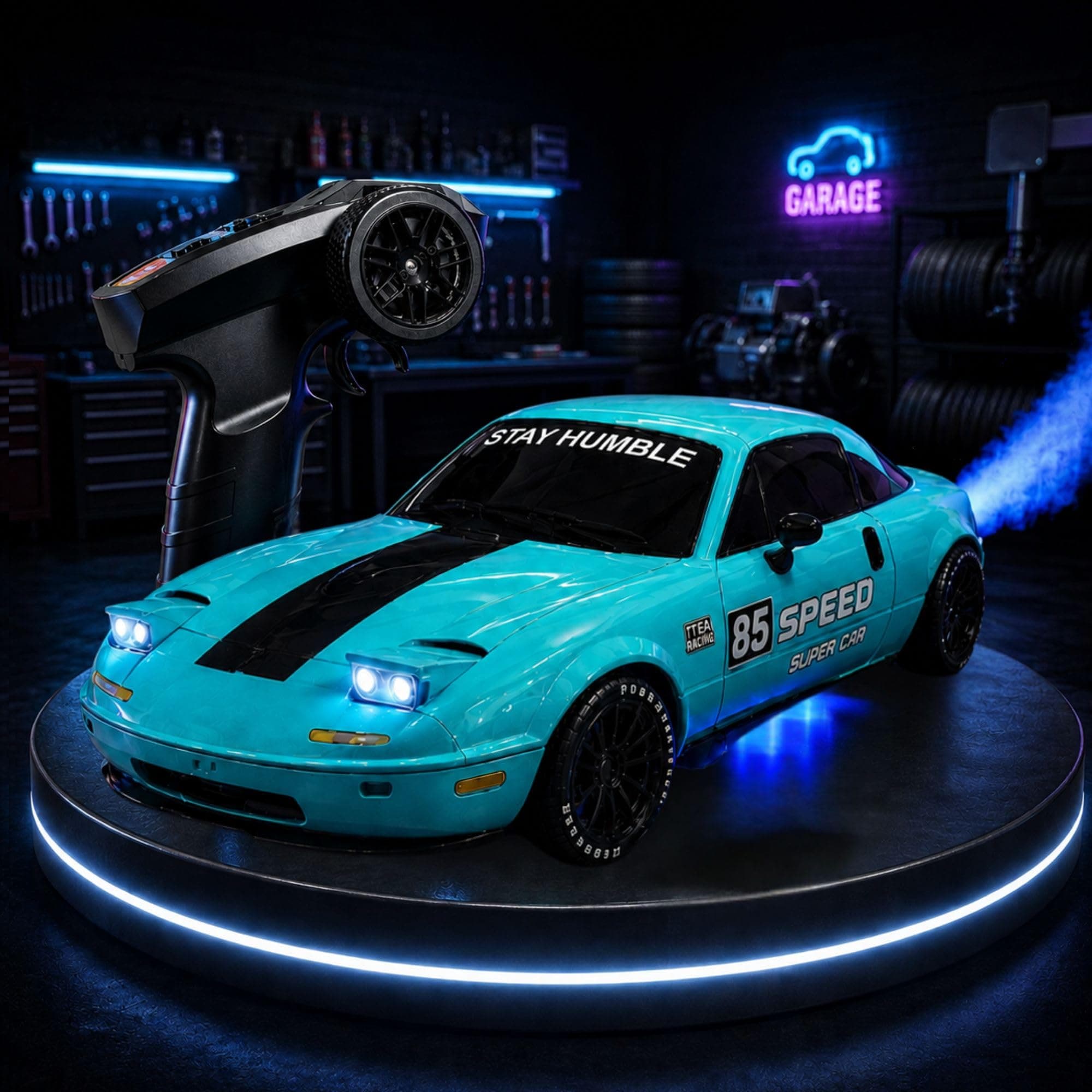 GRAPHENE RC 1:24 Drift Car Toy for Kids Boys Adults 2.4GHz 4WD High-Speed Remote Control Racing Stunt Car with Smoke Effect Pop-Up Lights LED Lights & High-Grip Tyres (Green)