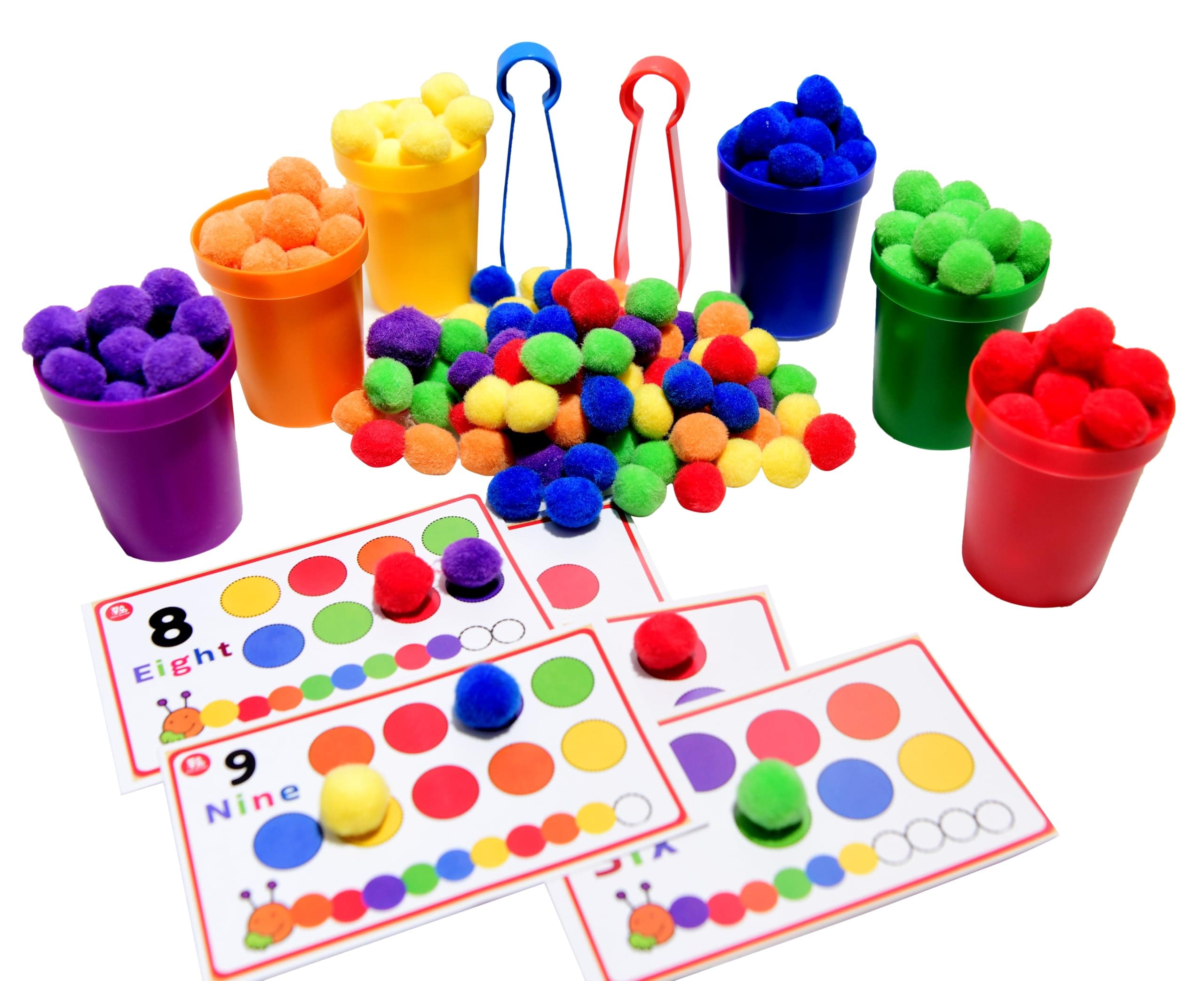 BabyBundle Colour Sorting Activity for Toddlers | Cups + pom-poms + Tongs + Double Sided Activity Cards | Early Learning Counting, Fine Motor & Sensory Play (Gift for Girls Boys Age 2,3,4,5 Year Old)