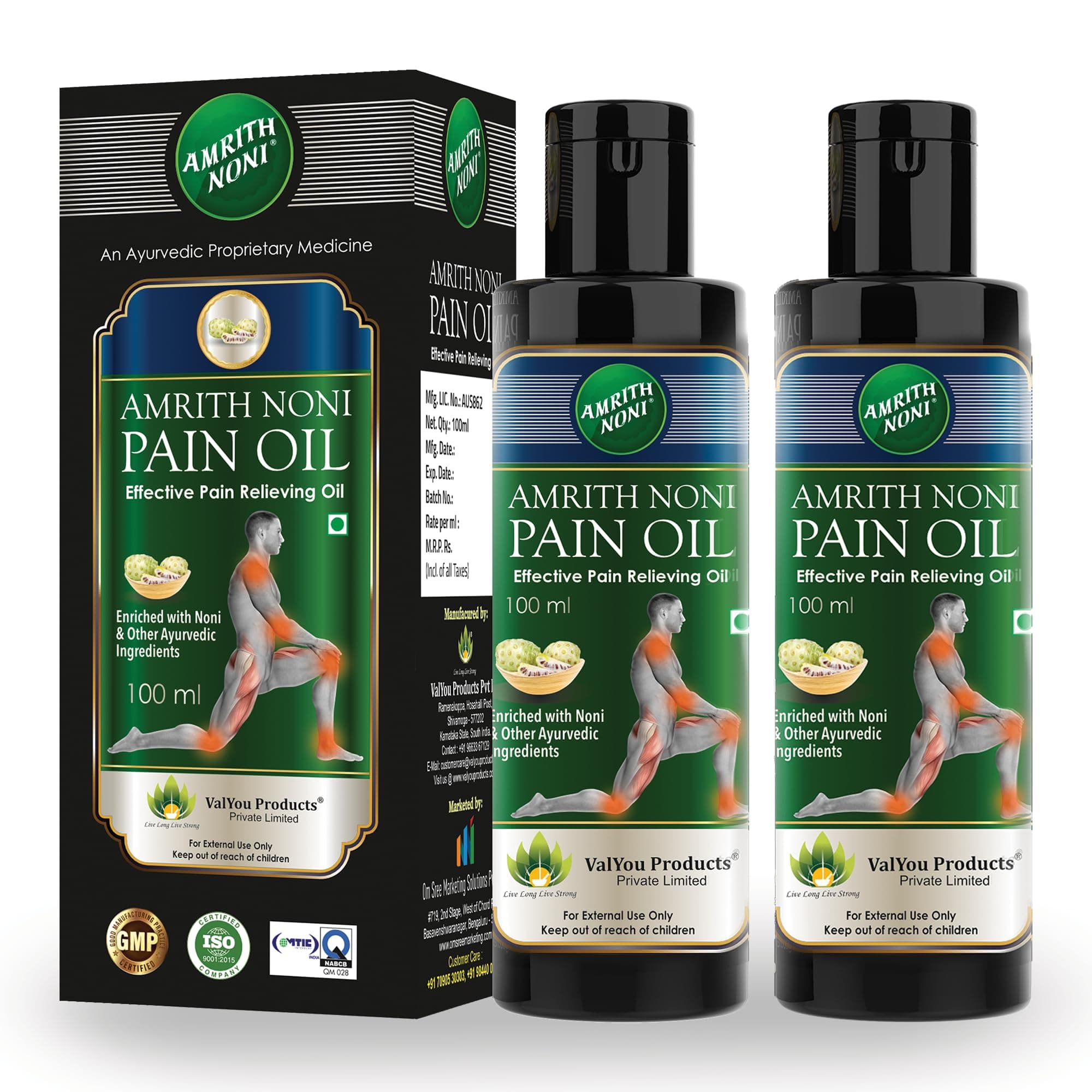 Amrith Noni Pain Relief Pain Oil – Fast-Acting Ayurvedic Formula for Joint Pain, Muscle Pain, Headache & Body Ache – Herbal Natural Pain Oil – 100ml (Pack Of 2)