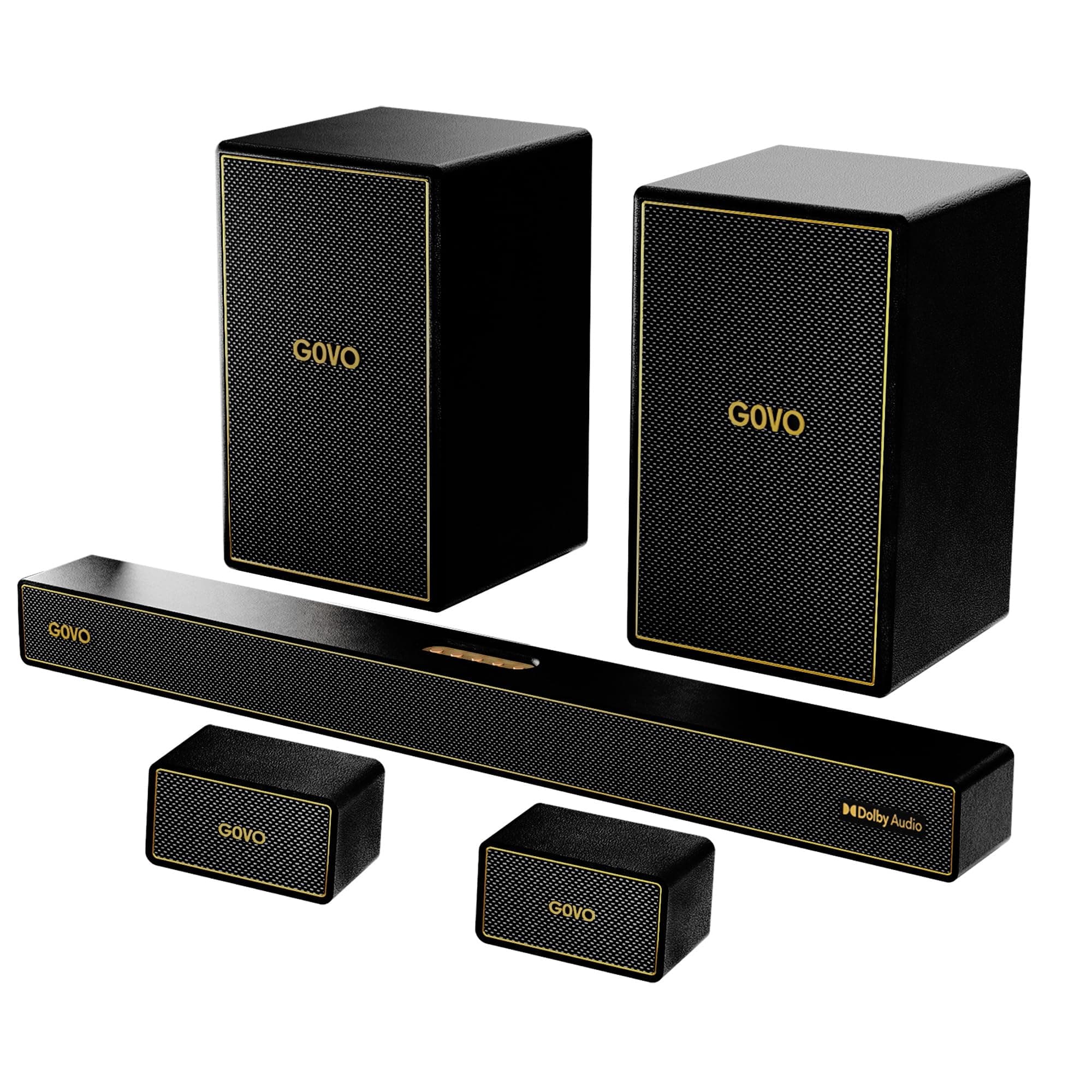 GOVO GoSurround 1008 Pro, 5.2 Channel, 680W Soundbar with True Dolby Audio®, 6.5” Dual Subwoofer, Wired Rear Satellites, HDMI/Optical/AUX/USB/Bluetooth, 3 EQ Modes, LED Display – Platinum Black