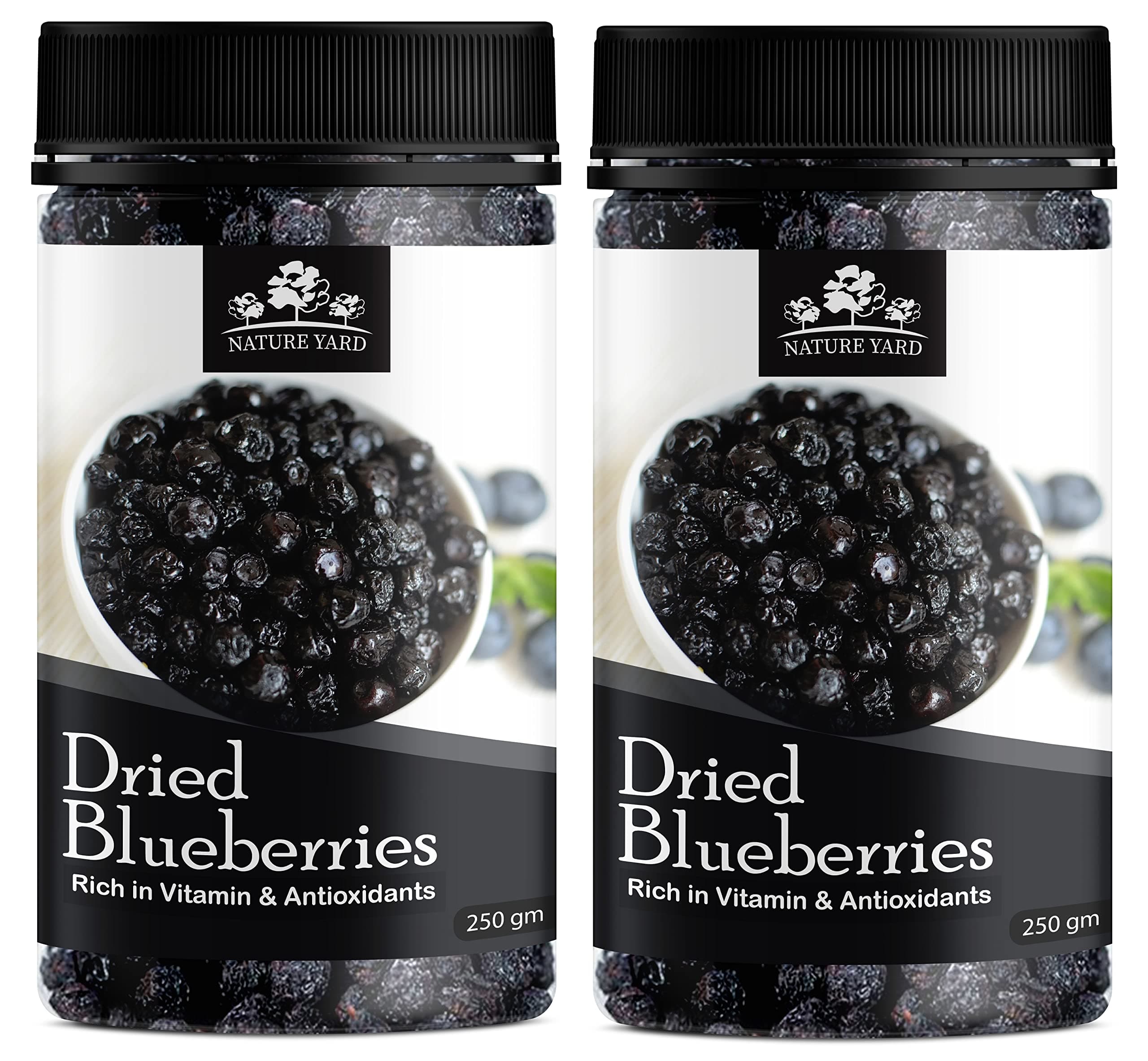 NATURE YARD Blueberry Dried Without Sugar -500 Gram - Seedless Whole Organic Blueberries | No Added Refined Sugar - Rich in Antioxidants Healthy Snack | Each-250 Gram (Pack of 2)