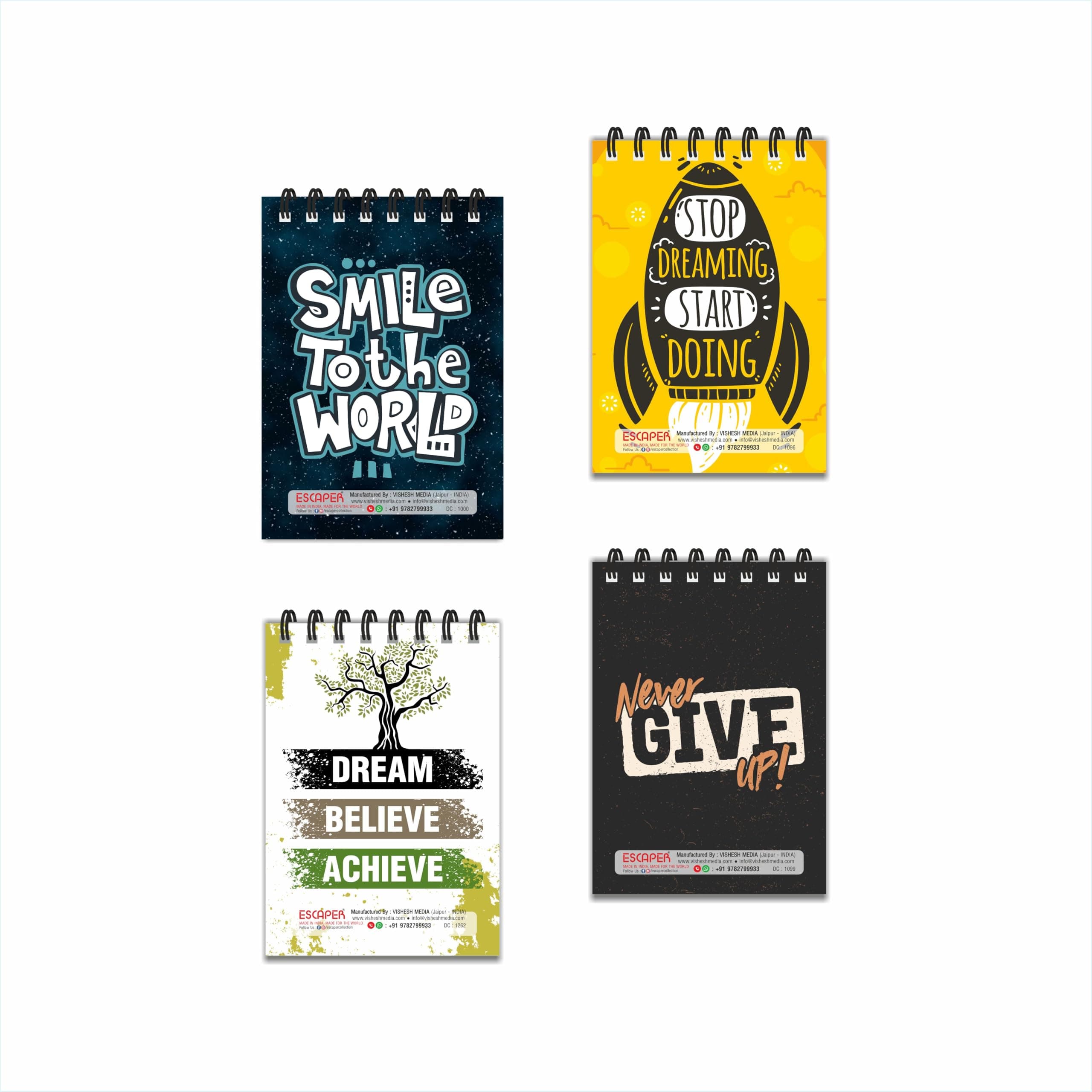 ESCAPER Pocket Diary A7 Size (10.5 x 7.5 cm) – Pack of 12 Mini Notepads, 100 Ruled Pages Front Back Printed, Designer Wiro-Bound Pocket Notebooks for Notes, Office, Kids, Men, Women, Girls (Motivational)