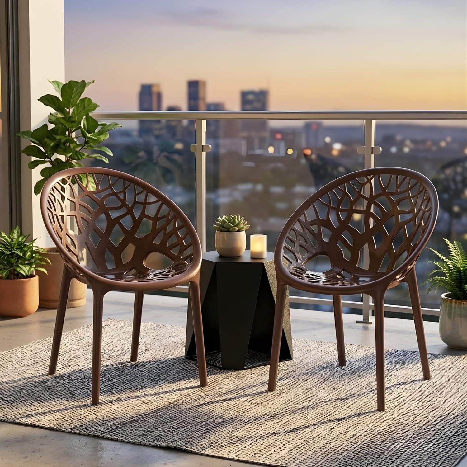 Nilkamal Plastic Chair for Living Room |Set of 2 | 3 Year Warranty | for Home, Living Room, Outdoor | Weather Brown Colour | CRYSTALPP