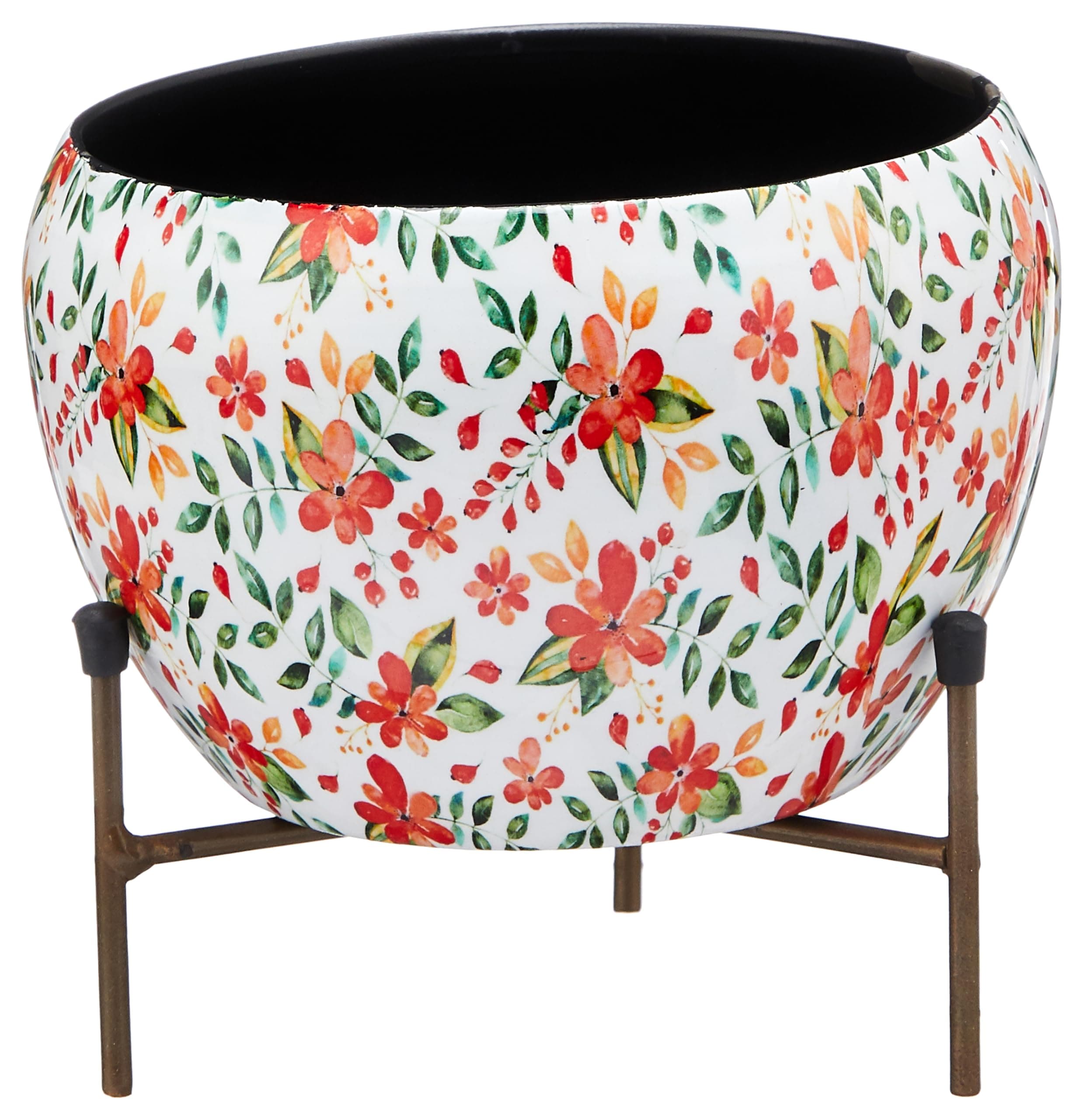 Amazon Brand - Solimo Floral Flower Planter with Tripod Stand | Versatile Indoor & Outdoor Decor | Secure Support for Pots| 12D X 15.7W X 15.5H cm | Metal