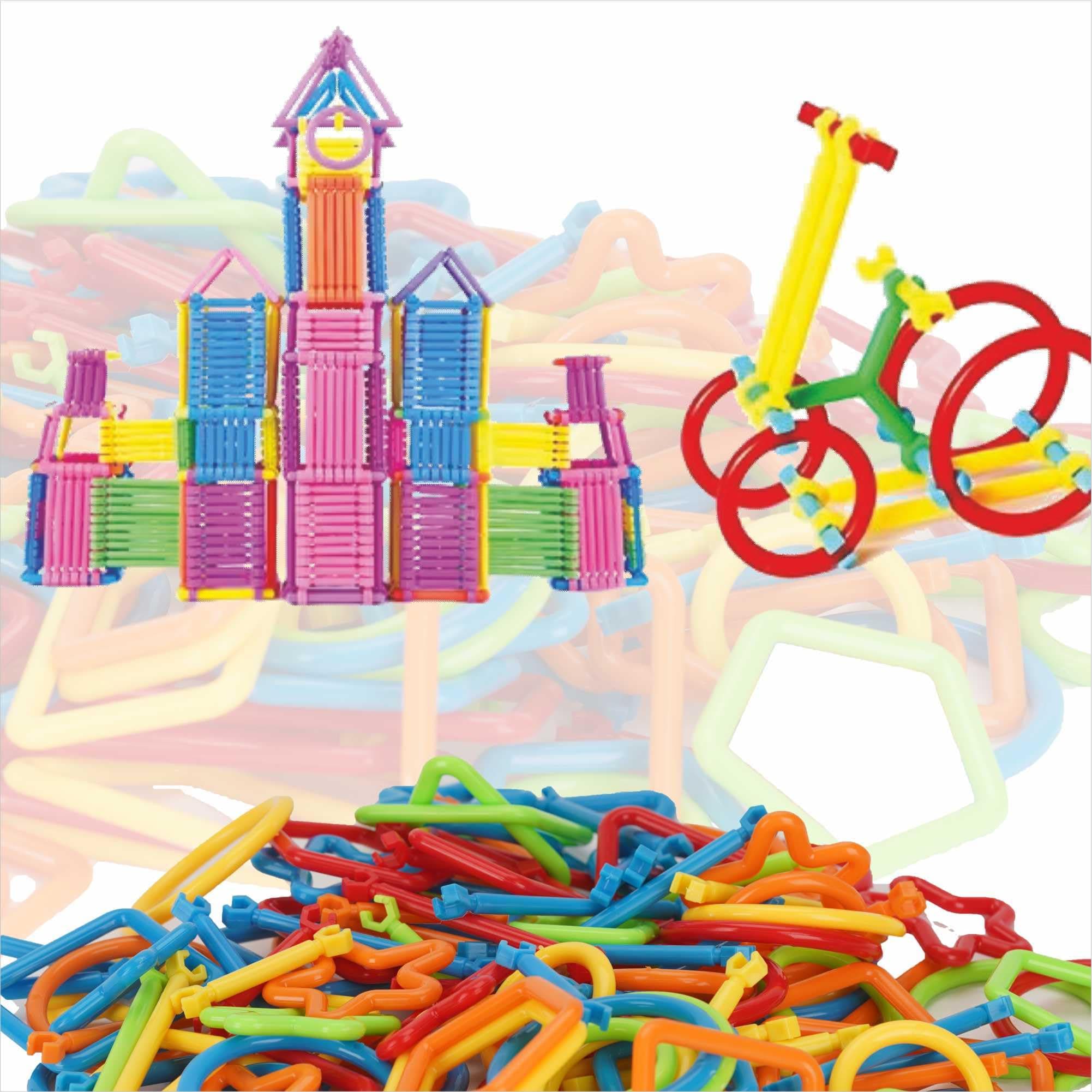 ToyMagic StrawStix Construction Set for Kids - 500 Pieces STEM Building Toys, Flexible Colorful Straws & Connectors for Creative Play, Towers, Shapes, Structures - Non-Toxic Safe for Ages 3+