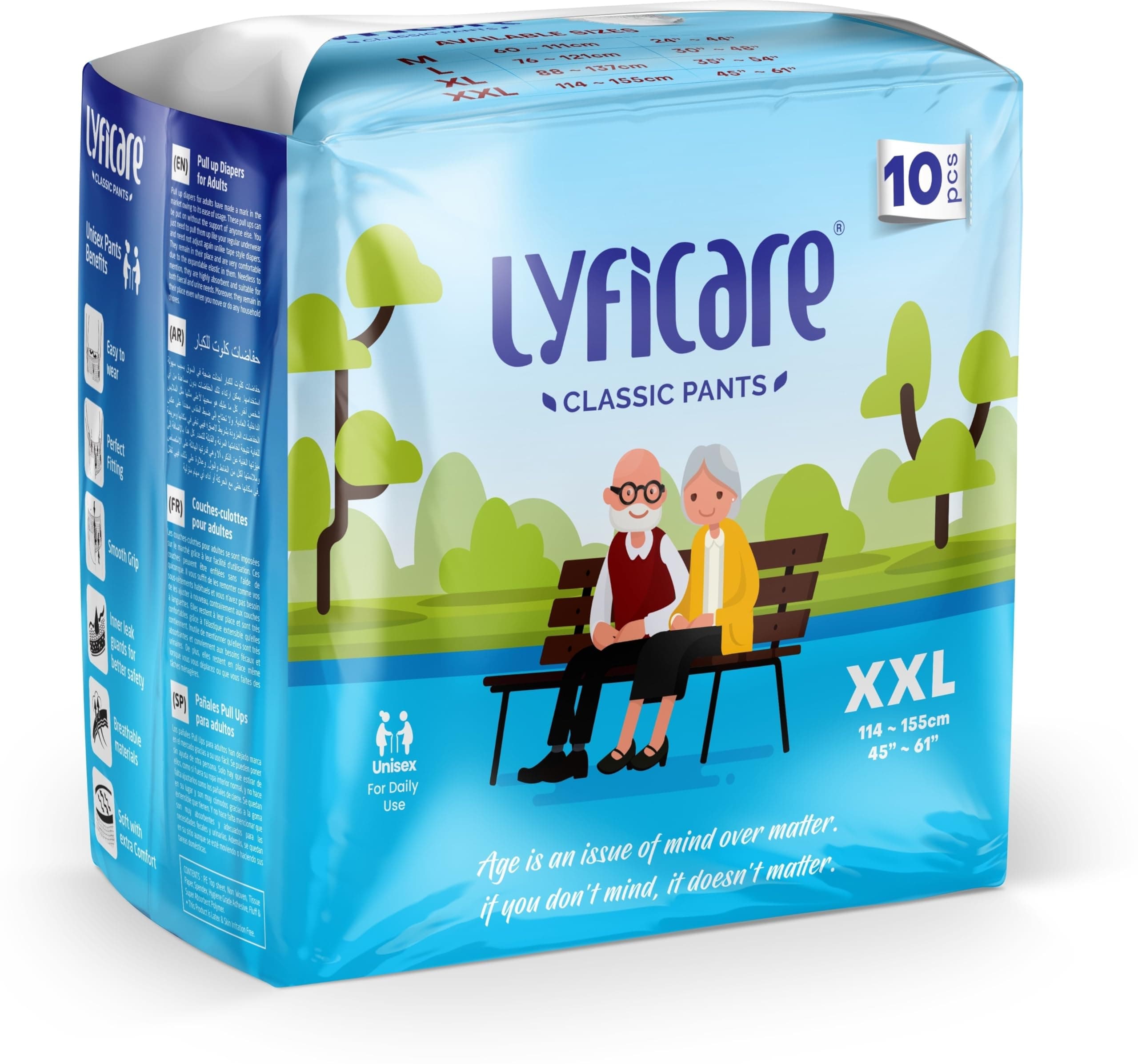 Lyficare Classic Adult Diaper Pants Style | Unisex Diapers | Wetness Indicator, Super Absorption, 360° Protection & 0% Leakage | For Men & Women (XXL, 10, count)
