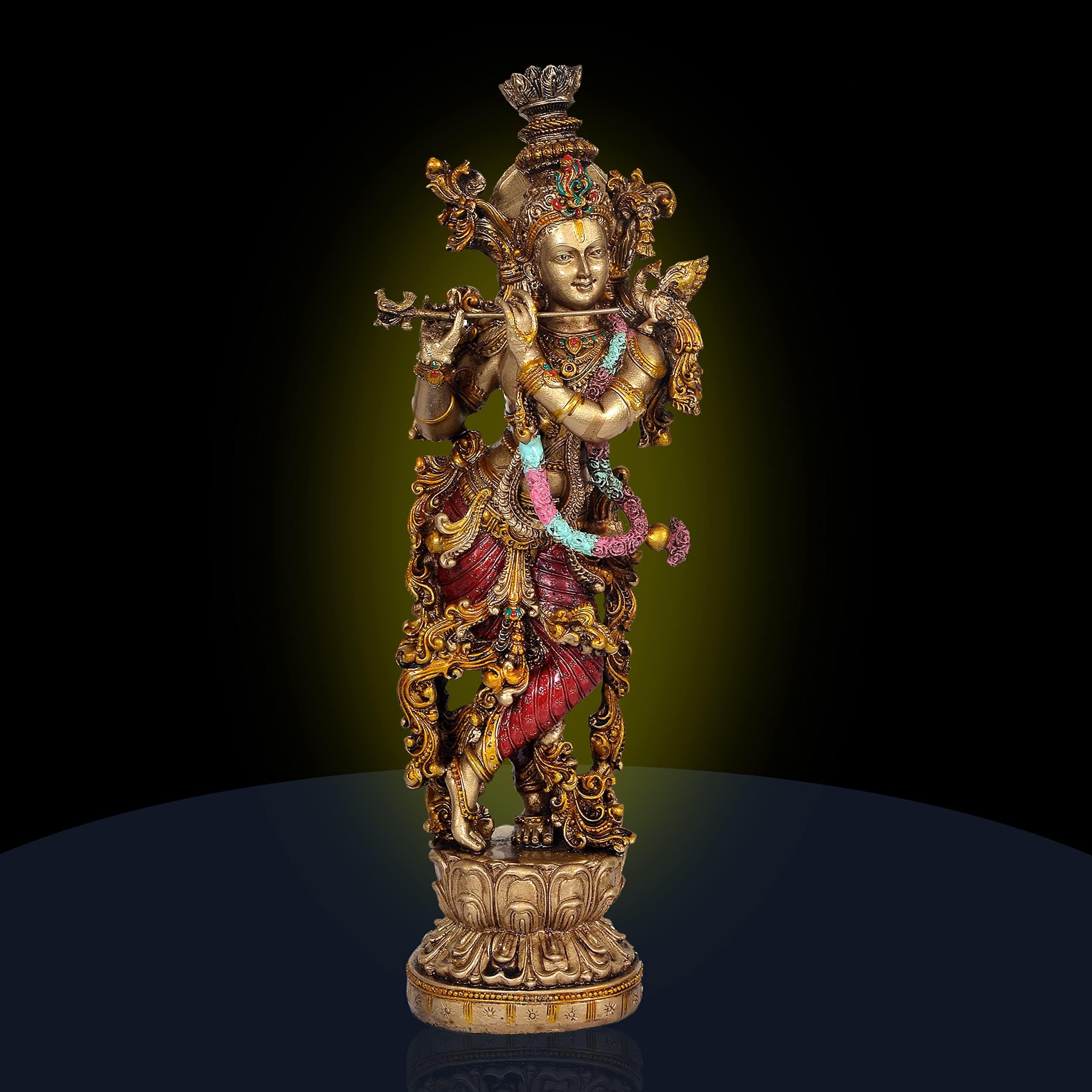 AONA Large Slim Krishna Playing Flute Showpiece for Home Decoration Multicolour in Resin Height 14 inch