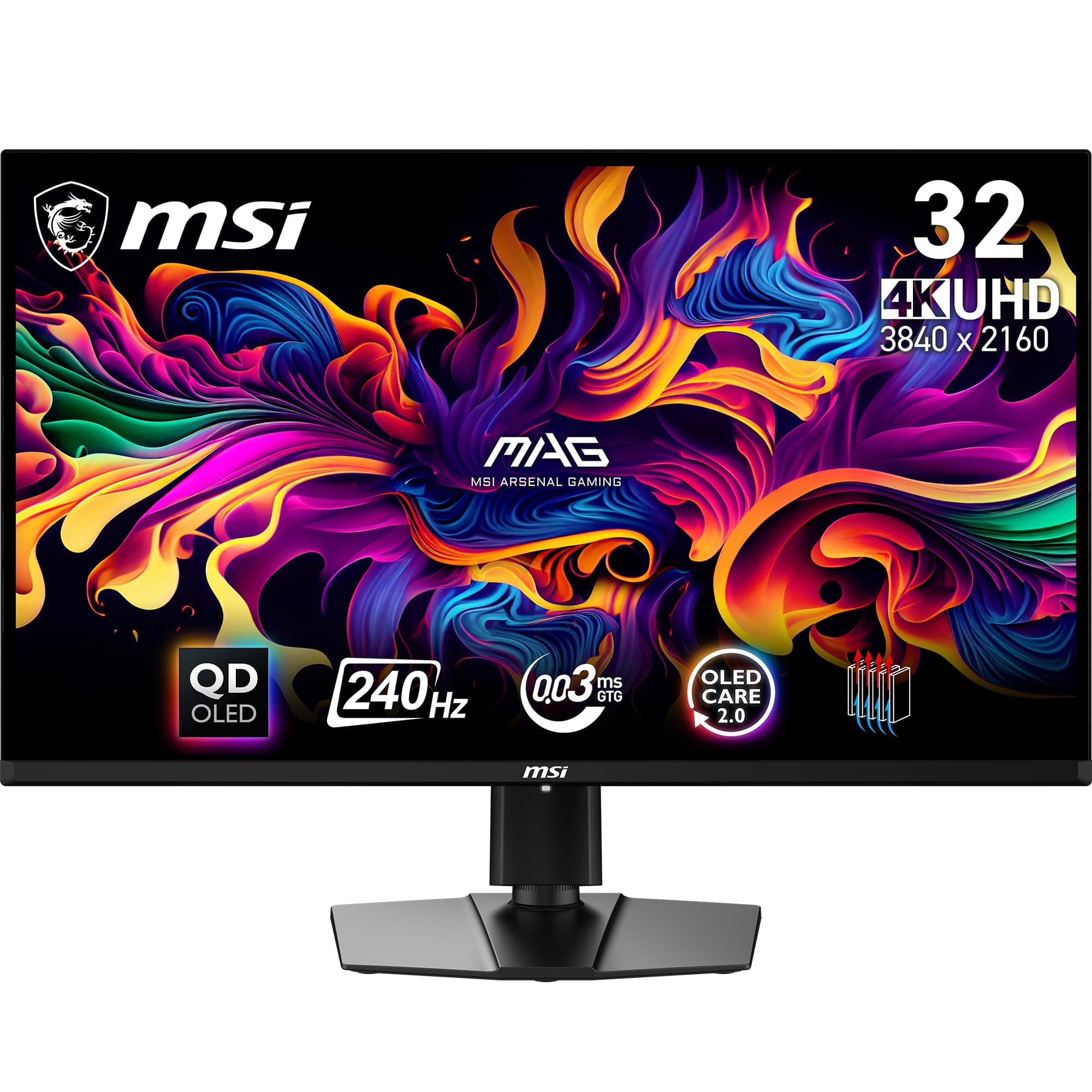 MSI MAG 321UPX QD-OLED 31.5 Inch 4K UHD Flat Gaming Monitor - 3840 x 2160 Quantum Dot OLED Panel, 240Hz / 0.03ms, 99% DCI-P3, DisplayHDR True Black 400, KVM - DP 1.4a, HDMI 2.1, USB Type-C