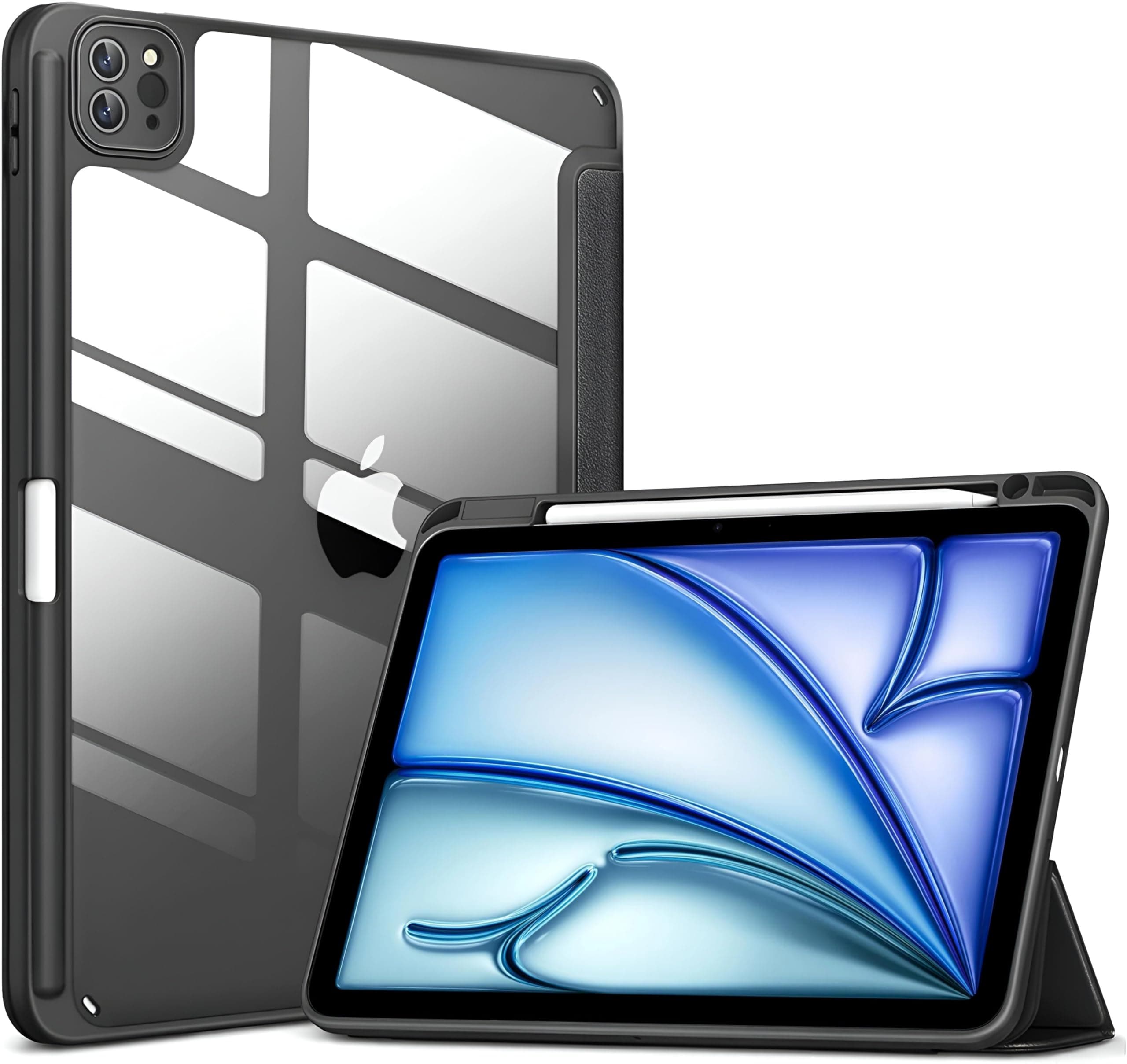 ProElite Case for iPad Air 11 Inch M4/M3/M2 2026/2025/2024, iPad Air 10.9 inch 5th/4th Gen & iPad Pro 11 inch 4th/3rd Gen 2022 case Cover, Transparent Smart Flip Cover with Pencil Holder, Black