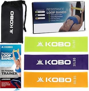 Kobo AC-86 Resistance Loop Band 3" Wide Set Latex of 3 for Squats, Hips & Glutes, Yoga, Crossfit, Stretching, Strength Training, Physical TherapyTension 25-80 LBS (3 Bands), (Green, Blue, Yellow)
