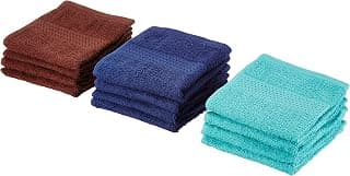 Amazon Brand - Solimo Cotton 12 Piece Face Towel Set, 380 GSM (Baltic Blue, Twilight Blue, Brick Red)