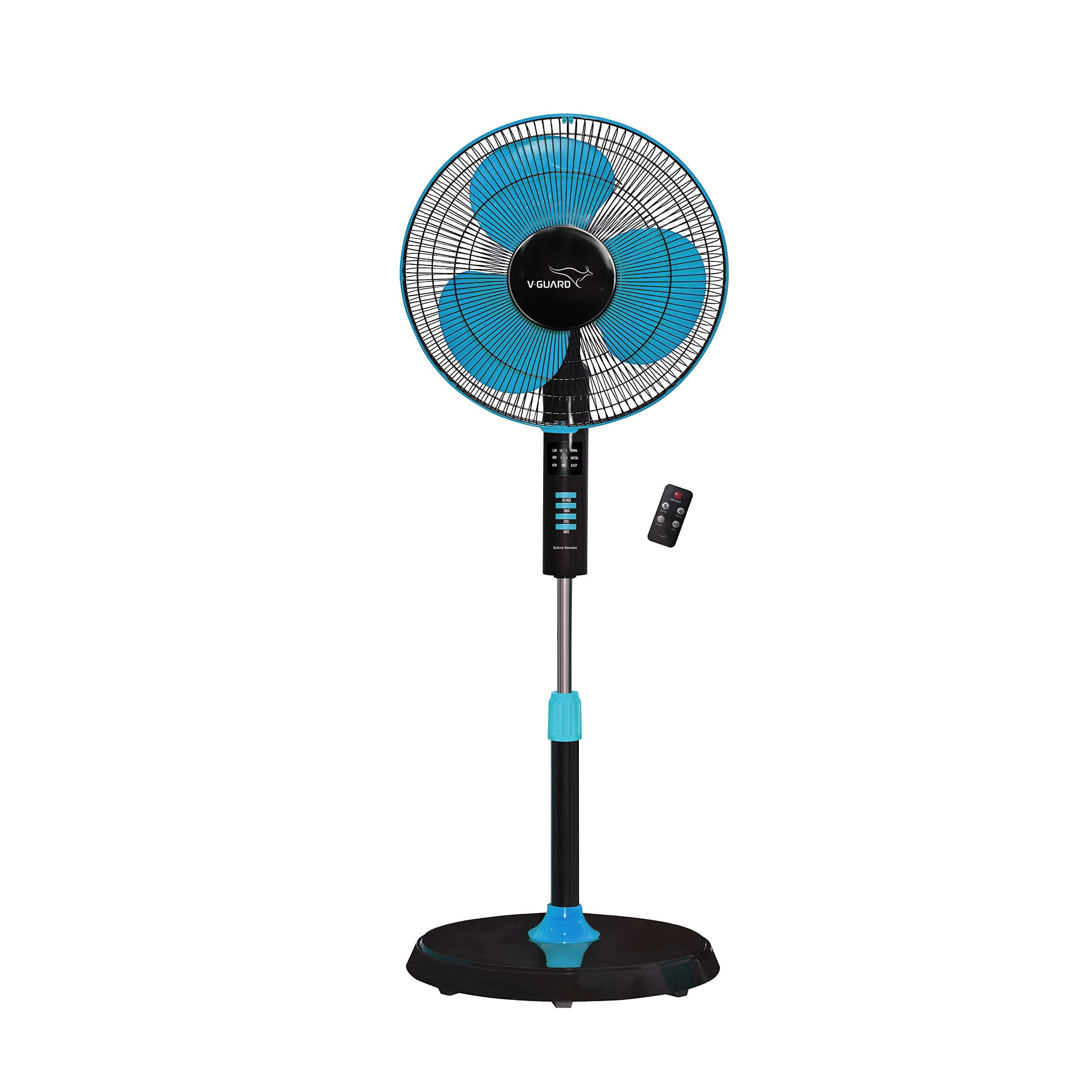 V Guard Esfera 3 Blade Pedestal Fan With Remote Control | Three Fan Speed Modes | 1300 RPM Motor | 2-Year Warranty | 55 W | Blue Black | 40 cm (400mm)