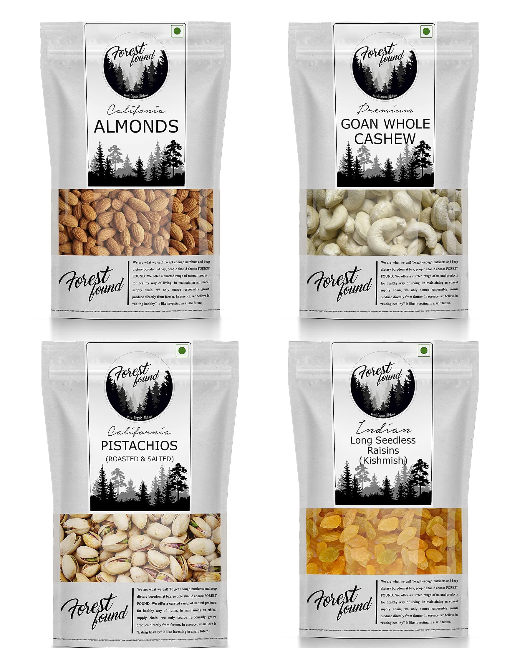 Forest Found Premium Dry Fruits Combo (Almond, Cashew, Raisin, Pistachio) | Diwali Festival Gift Pack | Healthy and Nutritious Gift for Family, Friends & Corporate 400g (100g x 4)
