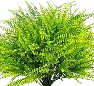 Dekorly Artificial Ferns Plant for Outdoor Planters, UV Resistant Artificial Outdoor Plants Fake Fern Stems, Faux Shrubs for Porch, Window Box, Home Decor (Green, Pack of 2)