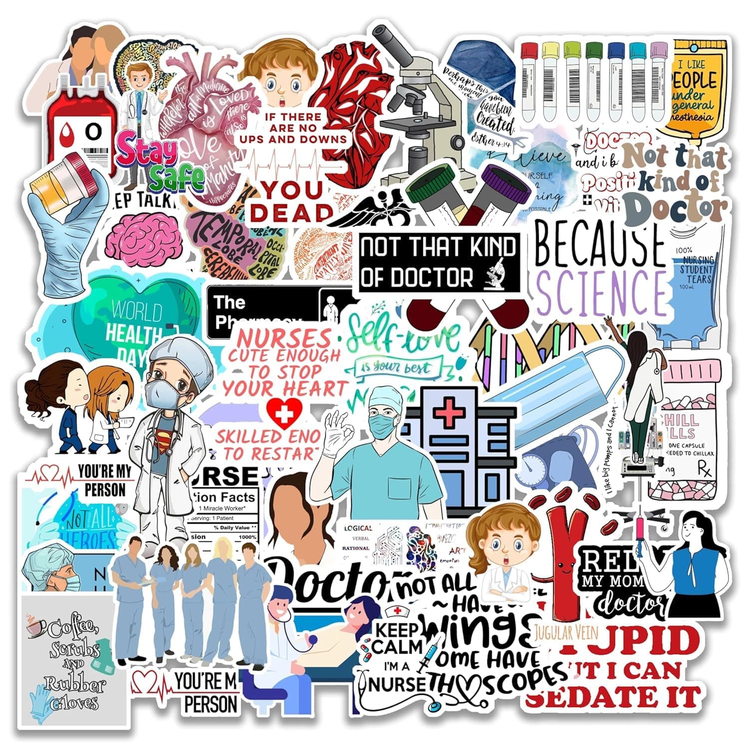 Pack of 56 Stickers for Doctor - Laptop Sticker for Doctors, Vinyl (Doctor)-Reusable