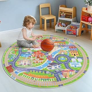 Kids Carpet Playmat Rug City Life Round 120 cm | Play Learn and Have Fun Safely - Kids Baby Children Educational Road Traffic Play Mat for Bedroom PlayRoom Game Safe Area