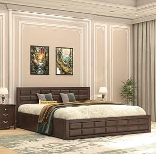 MAMTA Decoration Sheesham Wood King Size Bed with Box Storage, Wooden Double Bed Cot Palang Furniture for Bedroom Living Room Home (Walnut Finish)