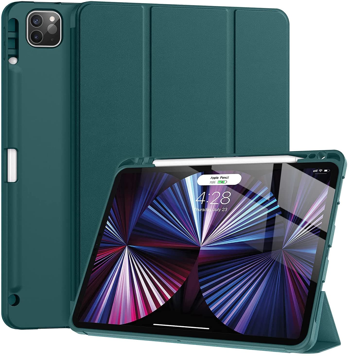ProElite Smart Case for iPad Air 13/Pro 12.9 inch 2022/2021 6th/5th Gen [Auto Sleep/Wake Cover] [Pencil Holder] [Soft Flexible Case] Recoil Series - Dark Green