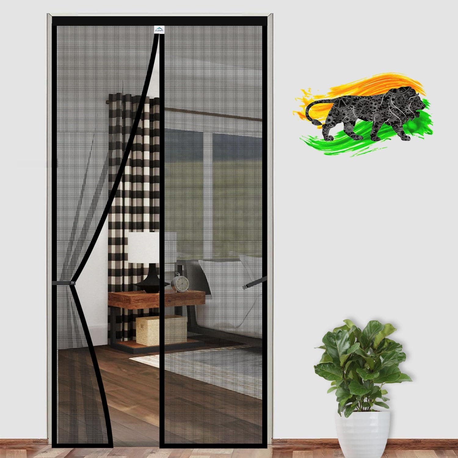 LifeKrafts Polyester Magnetic Mosquito Net for Door | Mosquito Curtain for All Door Types & Sizes | Auto-Closing Insect Screen to Keep Mosquito Out (Black, 200 x 130 Cms)