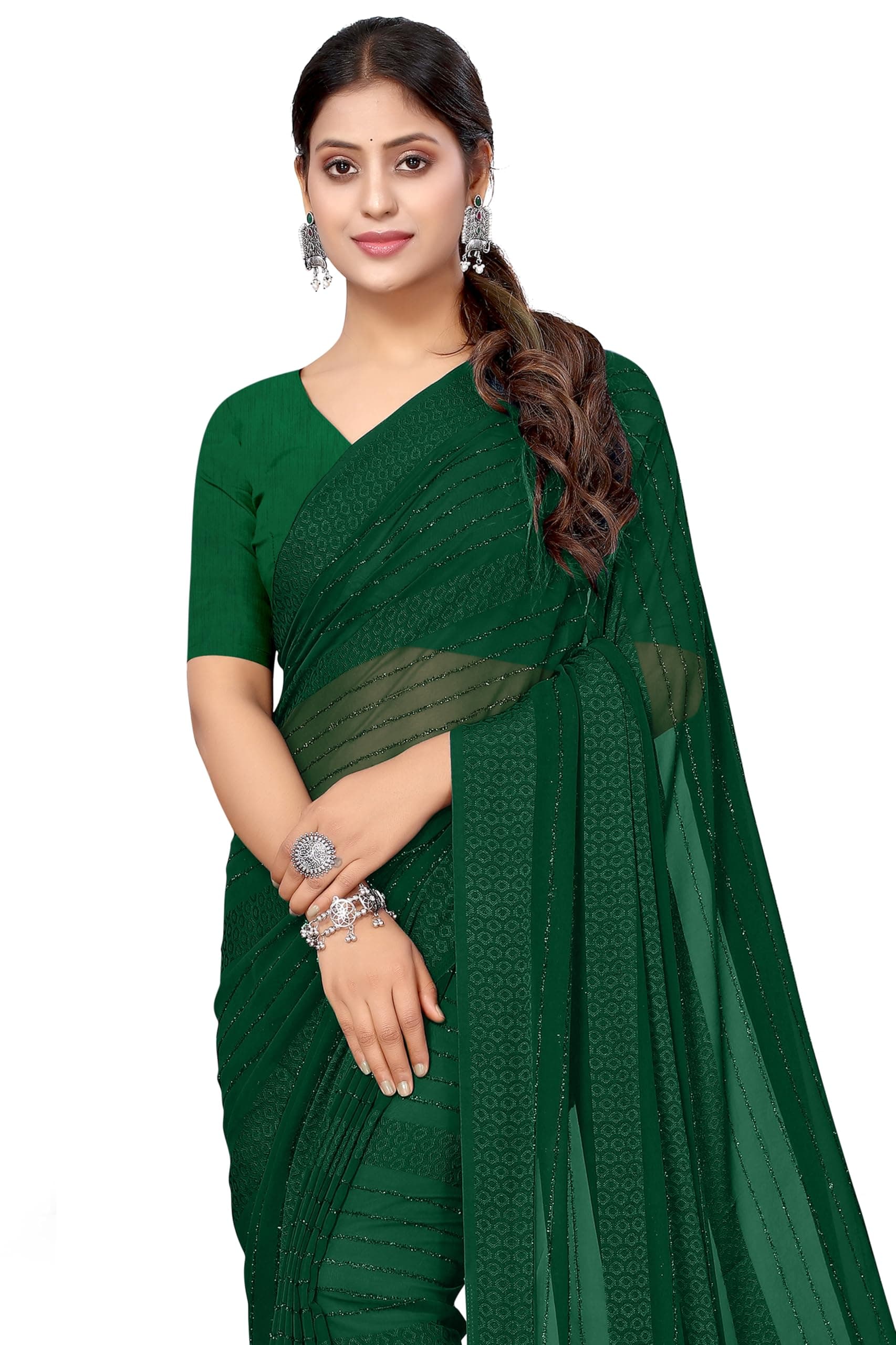 MIRCHI FASHION Women Ready to Wear Georgette Saree with Blouse Piece | Readymade 1 Minute Sarees | Pre Draped Sari