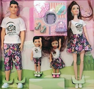 EUPHORIA Toys Family Doll Set Includes Mom. Dad, Daughter & Son Dolls and Accessories - Assorted Colours
