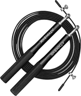 Steel Wire High Speed Skipping Rope For Men & Women - Jumping Rope For Exercise - Jump Ropes For Adults & Kids - Boxing Workout Gym - Metal Handle - Tangle Free 10ft Long Adjustable - Black