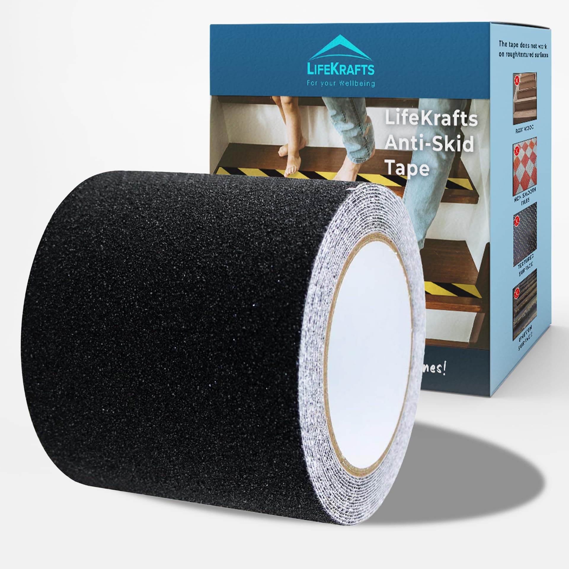 Lifekrafts Anti Skid Tape for Stairs | Heavy-Duty Anti Slip Grip Tape | For Floors, Staircase, Ramps, Tiles, Marble & Wood | Indoor & Outdoor Use | 5 Meter × 100 mm | Black | Pack of 1