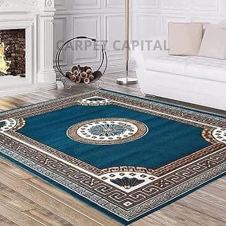 Acrylic 5X7feet Soft Floral Rectangular Carpets and Rug for Living Rooms Bedroom Kitchen and Hall Home Decor Big Size with Anti Slip Size (5X7 FEET 150X200cm S.Blue)