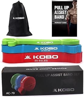 Kobo 3 Power Loop Band Set with Door Anchor/Pull Up Assist Bands 41 Inch| Powerlifting Bands - for Mobility & Body Stretching, Powerlifting, Resistance Training with Workout Guide Booklet