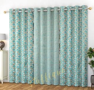Jacquard Thick Fabric Curtains 7 Feet Long Set of 3 Room-Darkening 3 Piece (Door - 7 Feet, Aqua)