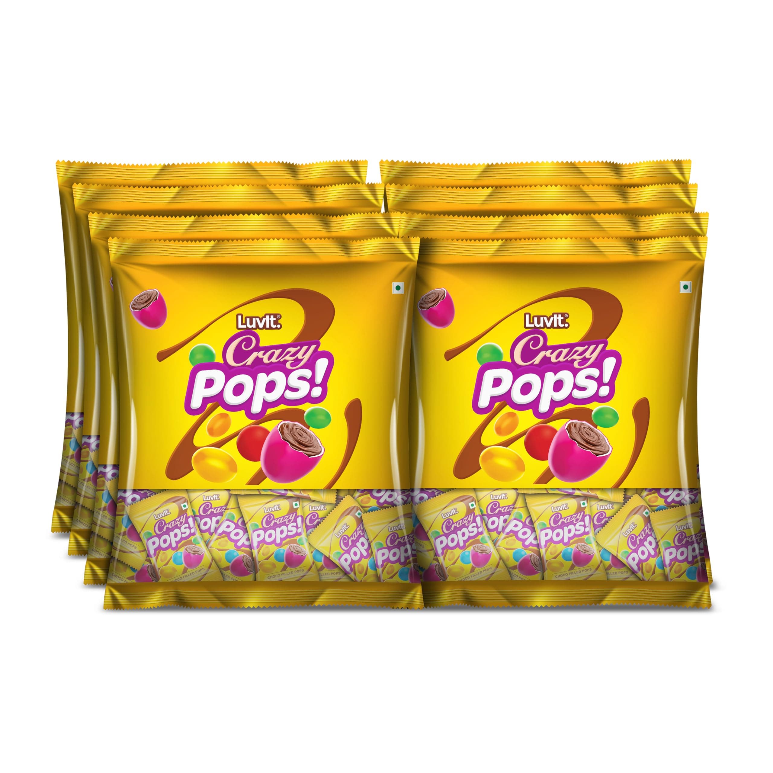 LuvIt. Crazy Pops | Button Shaped Treats | Loved by Kids | Colored Chocolaty Pops | Pack of 8-346.5g Each