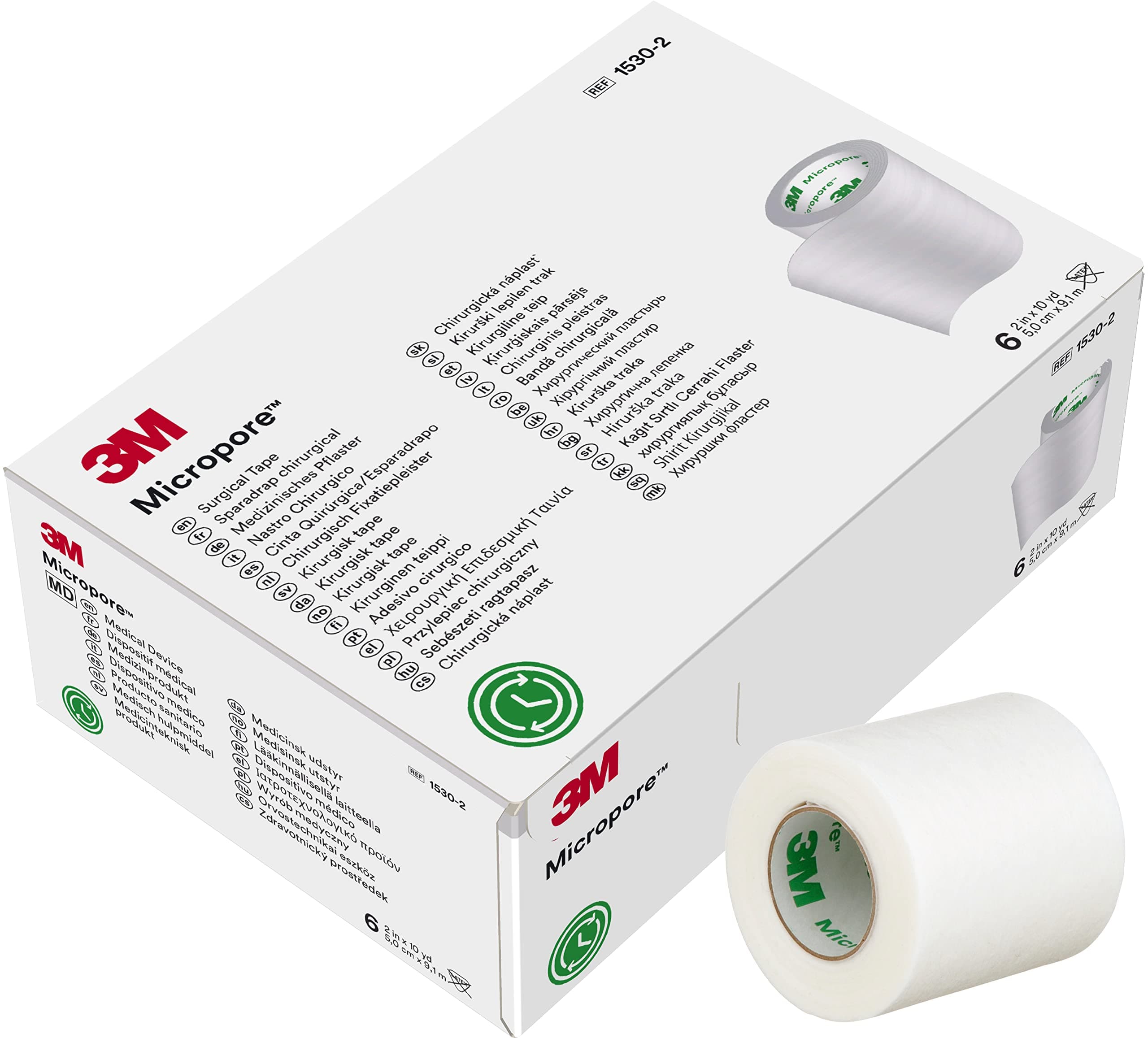 3M 1530-2 Medical Tape Micropore Paper 2 Inch x 10 Yards, White, 6 Per Box