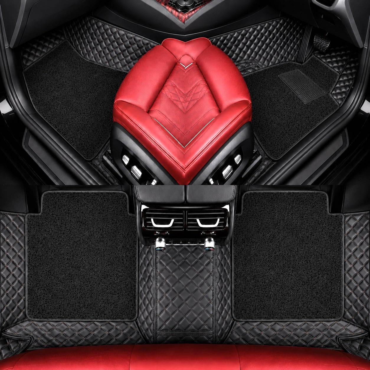 AutoClow Premium 7D Car Mat Full Set for Maruti Suzuki Baleno(Model: 2016-2021) || Luxury Leather Dual-Stitch Full Set 7D Car Floor Mat || 100% Waterproof || Color : Black-Black(Design-1)