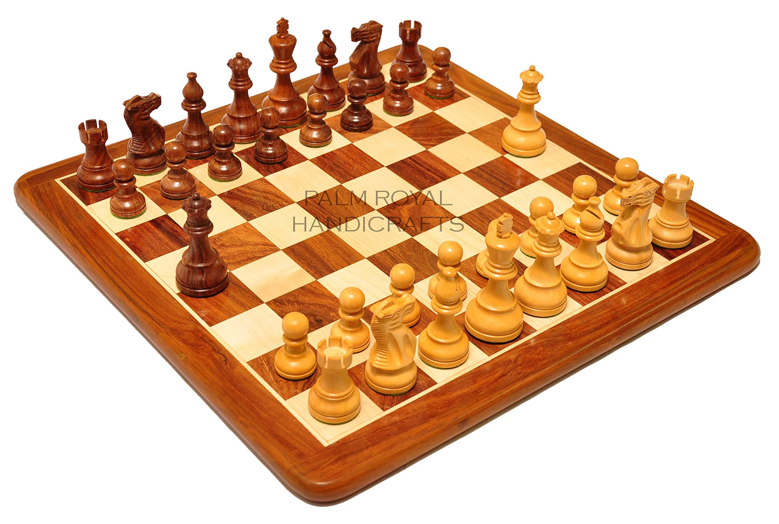Palm Royal Handicrafts 18" x18" inch Wooden Chess Board Set with Chessmen King Size 3.75" Made with Finest Indian Rosewood 32 Pieces and 2 Extra Queens