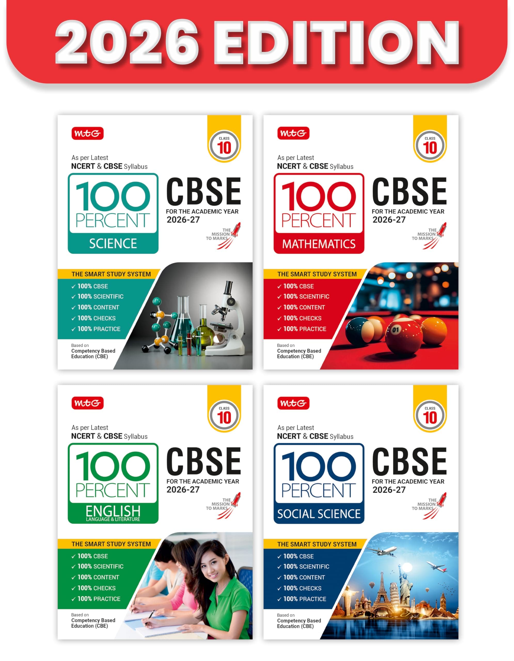 MTG 100 Percent NCERT & CBSE Science, Mathematics, English & Social-Science Class 10 For 2026-27 Exam (Set of 4) | As Per Revised NCERT Textbooks ... Paper & Exam Drill Available All in One Book